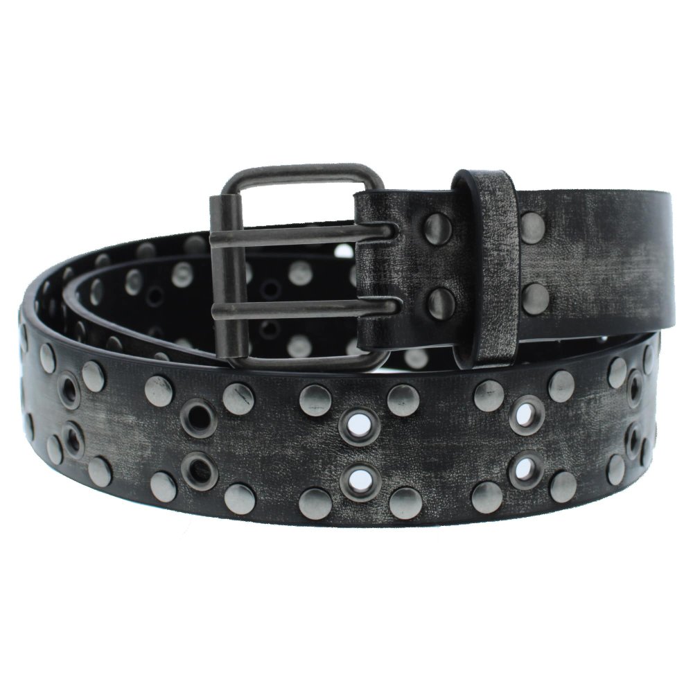 Zac's Alter Ego - Silver 2Row Eyelet Metallic PU with Studs Ceinture - Couleur argent